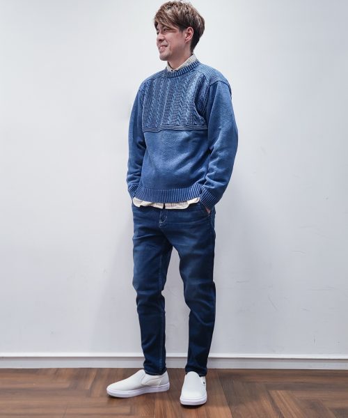 【DENIM】インディゴニットコーデ【BLUE】